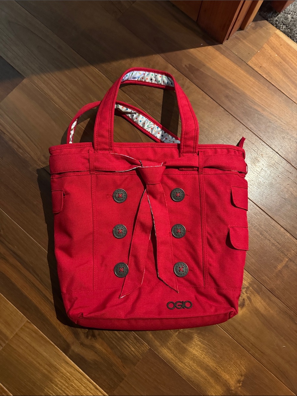 OGIO Red Canvas Tote with Button-Front Tie